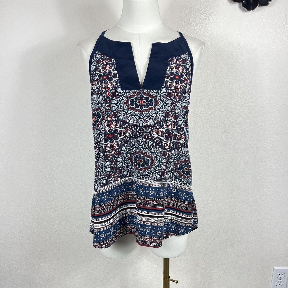 Athleta Top Womens Small Blue Paisley Cami Tank Boho Travel Summer Beach